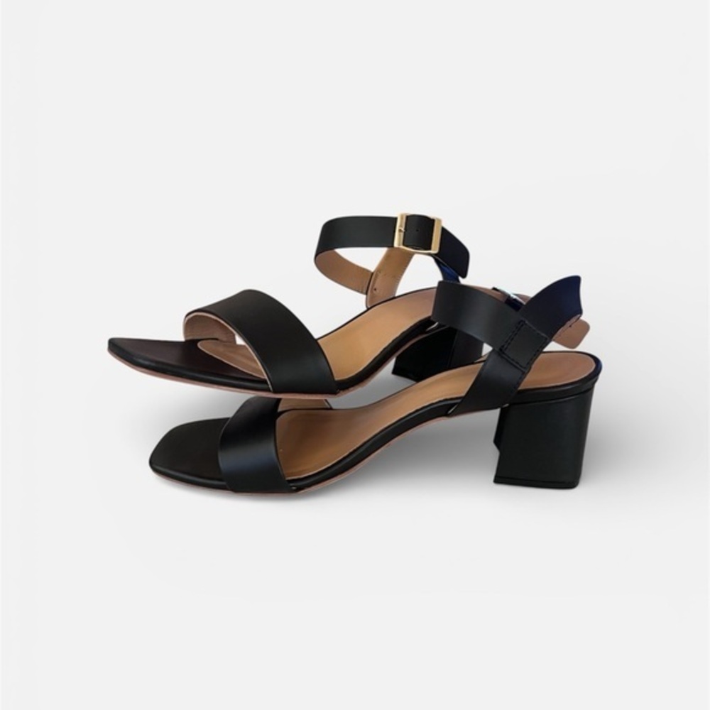 Nisolo Black Leather Block Heel Sandals Size 11 Minimalist Ankle Strap